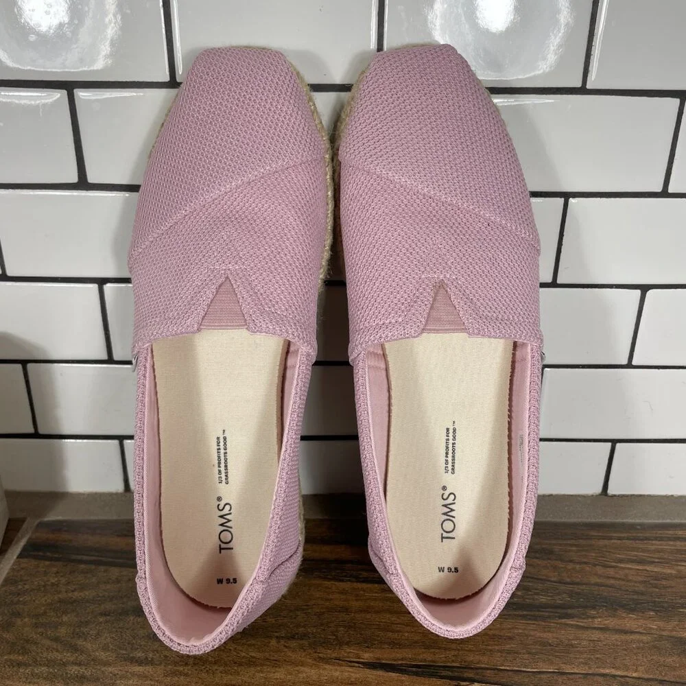 Toms Alpargata Rope Shoes Womens Size 9.5 Chalky Pink Repreve Knit Slip On Flats